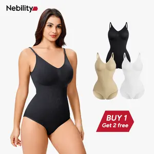 Nebility Women's Shapewear Bodysuit Tummy Control Body Shaper  Snatched Waist Body Suit Basic Compression Spaghetti Strap Womenswear