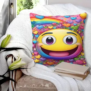 Adorable Smiley Face Throw Pillow, Vibrant Rainbow Heart Decorative Cushion,for Sofa Bed Dorm, Cute Aesthetic Room Accent for Girls Teens, Lovely Home Decor Pillow