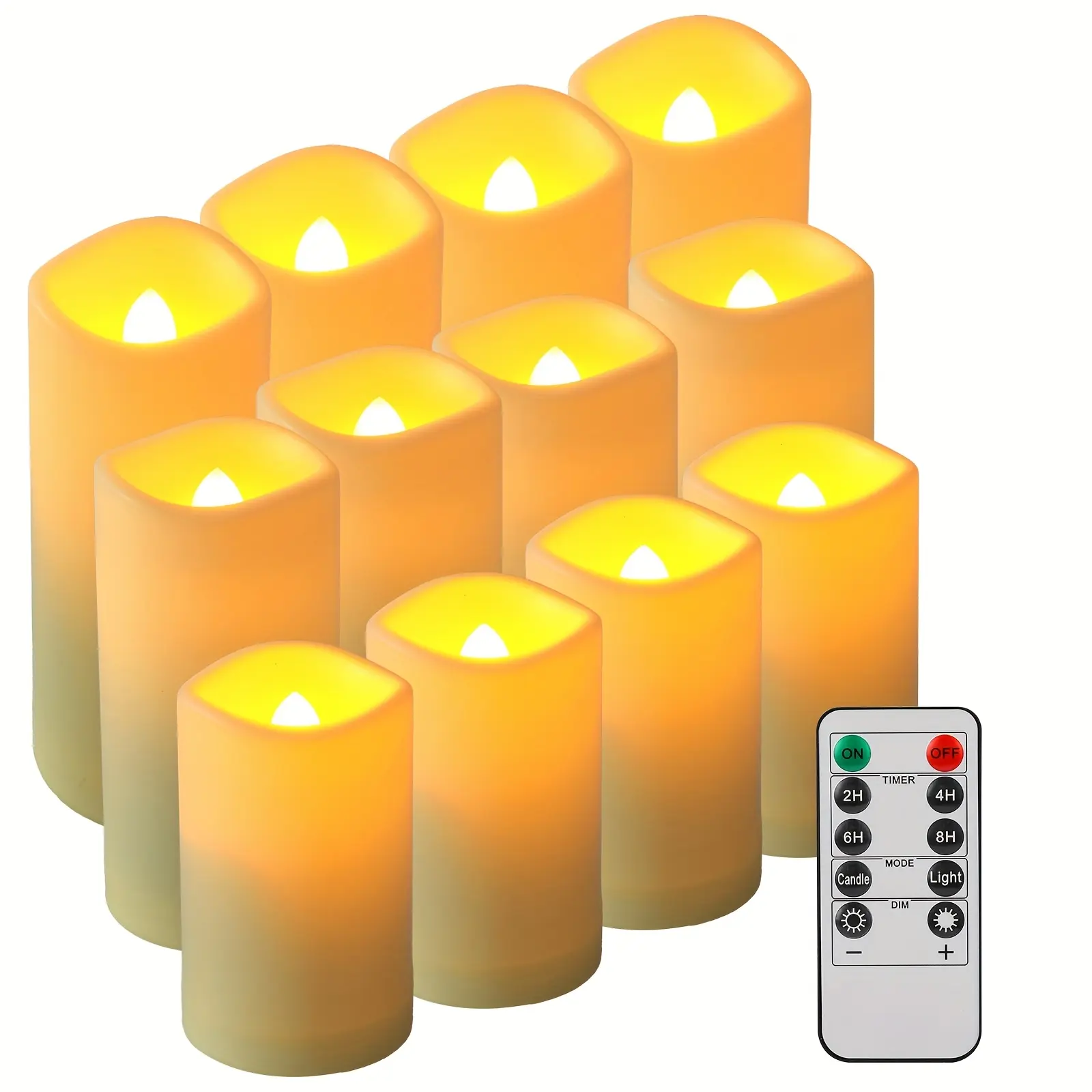 Decorative Plastic Flameless Candles Set Pack - 12 Battery-Powered Safety Lights, Remote Control, Timer Function, Multi-Height (4in,5in,6in;2.2in Depth), No Plug, for Home Improvement Holiday Decor, Accent Specialty & Decorative Lighting