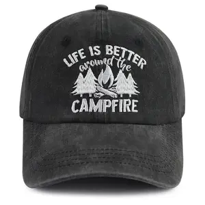 Campfire Hats for Women Men, Outdoor Camping Essentials, Camp Birthday Party Decorations Baseball Cap, Funny Camping Gifts for Campers Dad Mom Friends