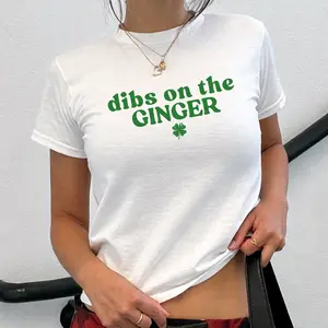 Dibs On The Ginger Graphic Baby Tee, Funny Ginger Distressed Beer Irish Ginger Redhead St Patrick's Day Women's Fitted T-Shirt - Baby Tee for Women & Girls