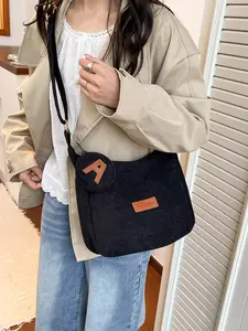 Large Capacity Letter Coin Purse Hobo Crossbody Bag, Casual Work Shopping Shoulder Bag, Striped Handbag for Students and Professionals