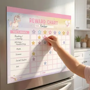 Magnetic Reward Chart for Kids at Home – Motivational Easy to Use Chore Chart w Stickers Encourages Good Habits – Unicorn Behavior & Responsibility Chart for Girls Creates a Fun Daily Routine