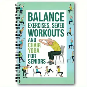 1pcs 35 page A5(8.6in *5.7in)  Notebook Fun Spiral Yoga Plan BookBALANCE EXERCISES, SEATED WORKOUTS AND CHAIR YOGA FOR SENIORS - Spiral - Bound Book with Illustrations of Elderly Exercises, Perfect for Seniors' Accessible Fitness Routine, Light Gre