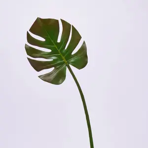 Lifelike Green & Brown Philodendron Monstera Leaf Single Stem Tropical Spray - 29"