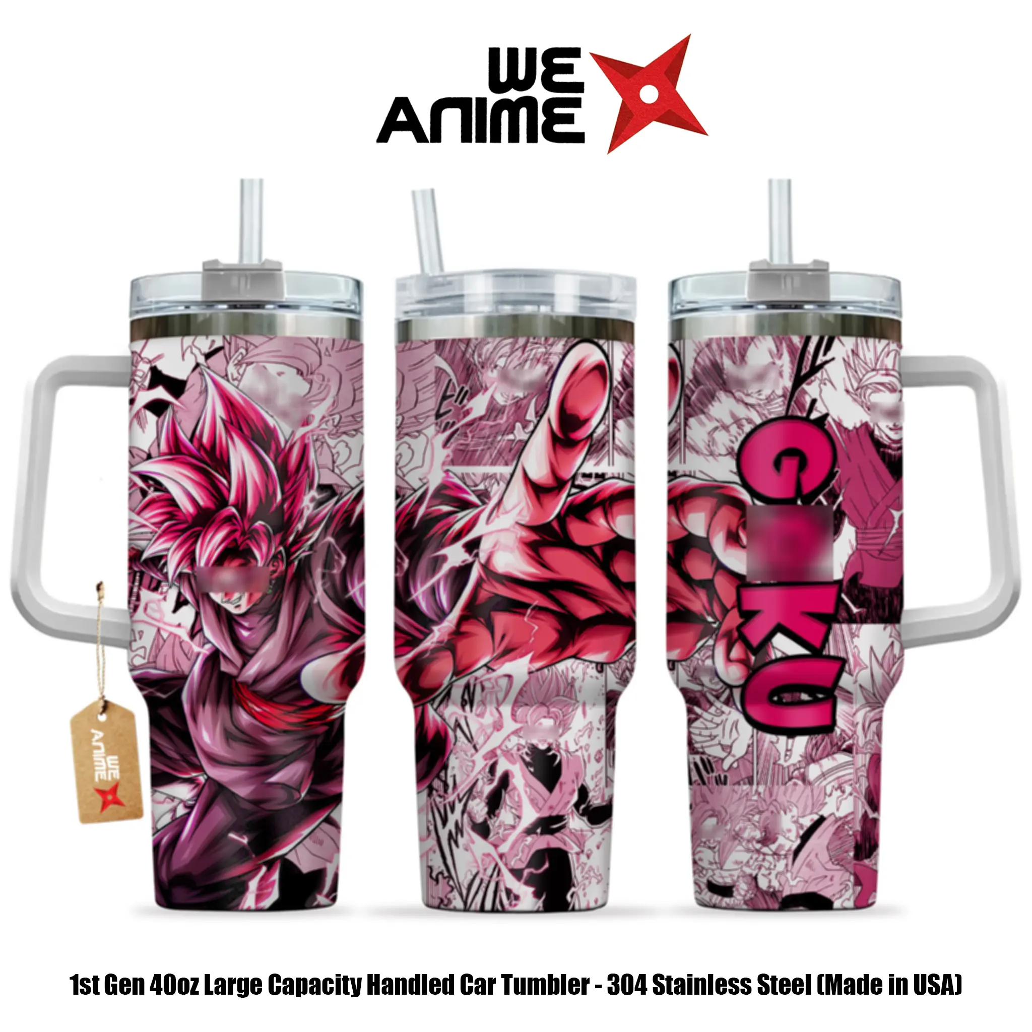 WEXANIME Goku Black Rose Personalized Anime Personalized 20oz 40oz Stainless Steel Tumbler with Handle, Double Wall Vacuum Insulated Travel Mug, Leakproof Coffee Cup, Reusable Gift for Anime Fans