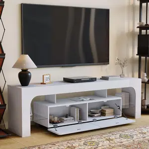 63 in TV Stand Modern Lighting TV Cabinet Entertainment Center Media with 2 Drawer Open Shelf Remote Control 16 Color LED Lights Up to 70 in TV TV Console Table for Living Room White