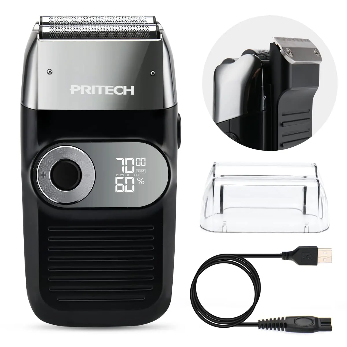 PRITECH Foil and Bald Shavers 2 in 1 Electric Shaver for Men Foil Blade and PopupTrimmer with Rechargeable 3 Adjustable Speeds Men's Shaver
