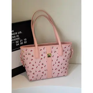 Women's Colorblock Strawberry Pattern Tote Bag, Fashionable Large Capacity Shoulder Bag for Daily Used, Casual Trendy Versatile High-quality Daily Commuting Bag