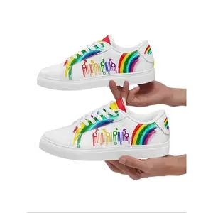 Women's Rainbow & Letter Print Lace Up Sneakers, Casual Breathable Comfortable Sports Shoes, Female All-match Round Toe Shoes for Daily Wear