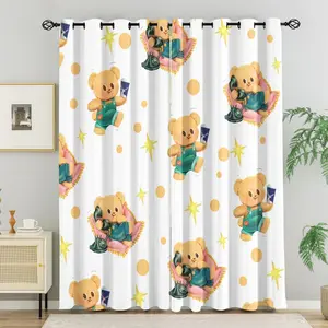 2 Pcs Cute Cartoon Bear 80% Blackout Curtains, Kawaii Teddy Bear Polyester Curtains for Kids Room & Nursery, Ideal Gift for Bear-Loving Kids