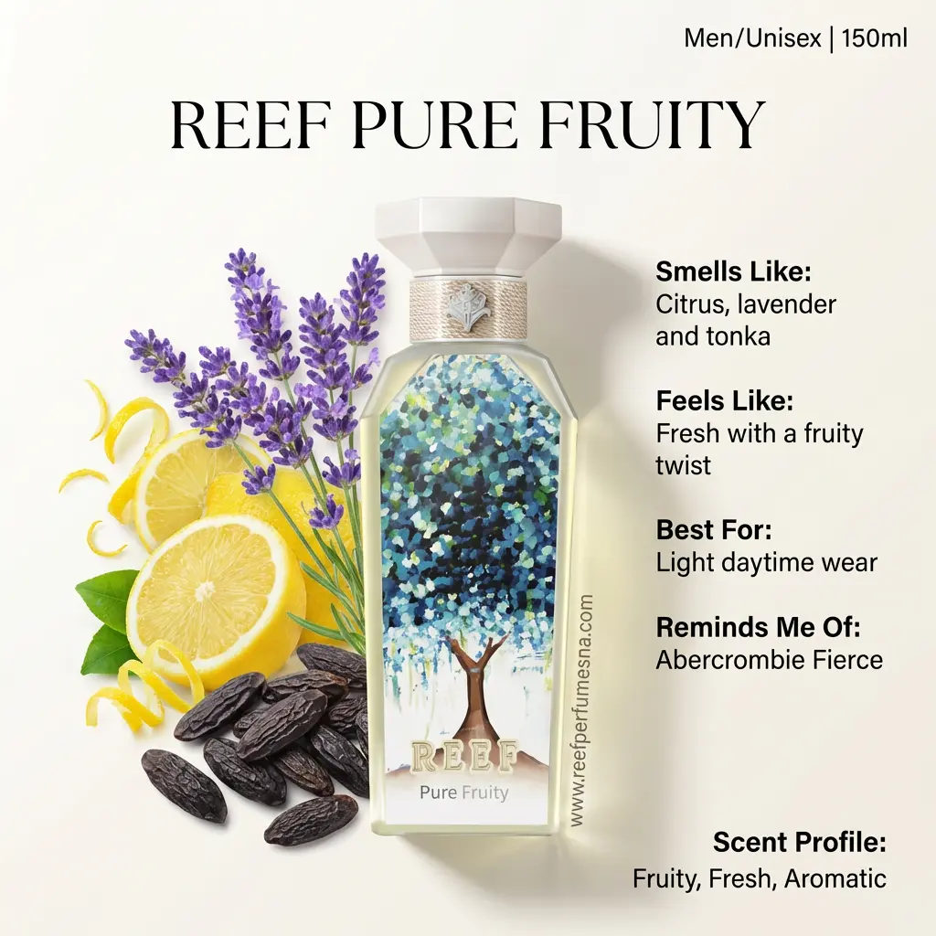Reef Pure Fruity Eau de Parfum – Tonka, Lavender & Lemon – Warm, Aromatic & Fresh Unisex Perfume – 150ml Long-Lasting Scent