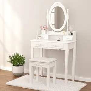 FCH Modern Dressing Table,Girls Dressing Table Set with Mirror and Stool and Lamp with 4-5 Drawers plus Makeup Stool,Wooden Princess Makeup Mirror,Interior Furniture,European Bedroom Makeup Table,Fashionable