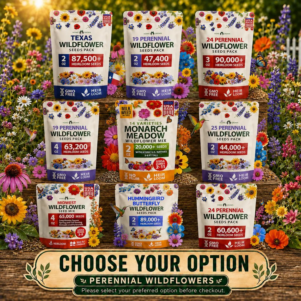 Perennial Wildflower Seed Variety Pack - Non-GMO Growing Mix Flowers for Outdoor Planting, Pollinator Gardens with Milkweed & Swamp Milkweed Flowers, Milkweed Seeds Flowers