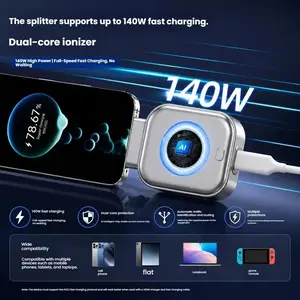 Intelligent automatic stop charging adapter, 140W USB-C automatic disconnection charger, equipped with a charging completion pop-out device, intelligent power-off protector, safe overnight charging, compatible with various Type-C devices