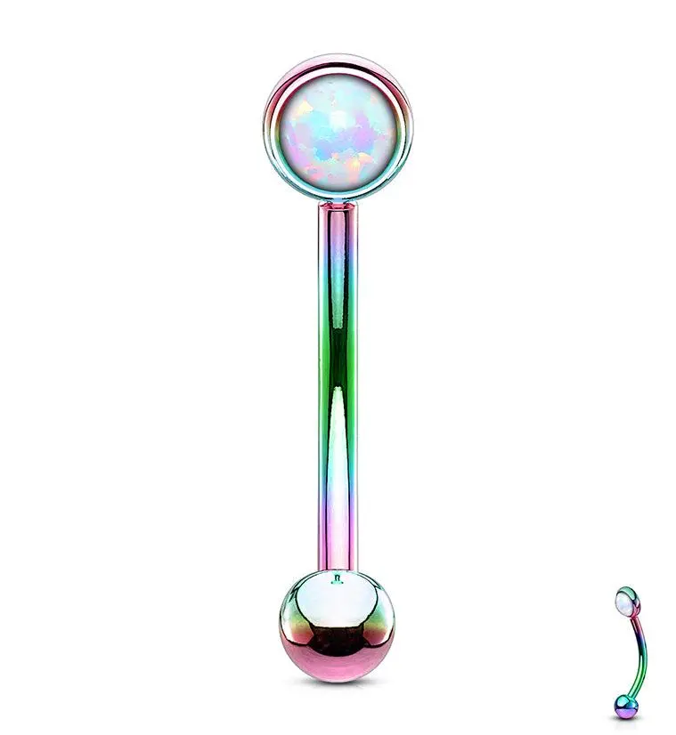 Rainbow PVD Opal Flat Back Curved Barbell