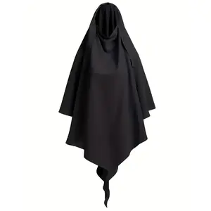 Women's Solid Color Long Abaya Hijab, All-Seasons Woven Polyester Khimar, Large Instant Head Wrap Shawl for Ramadan, Woven Fabric