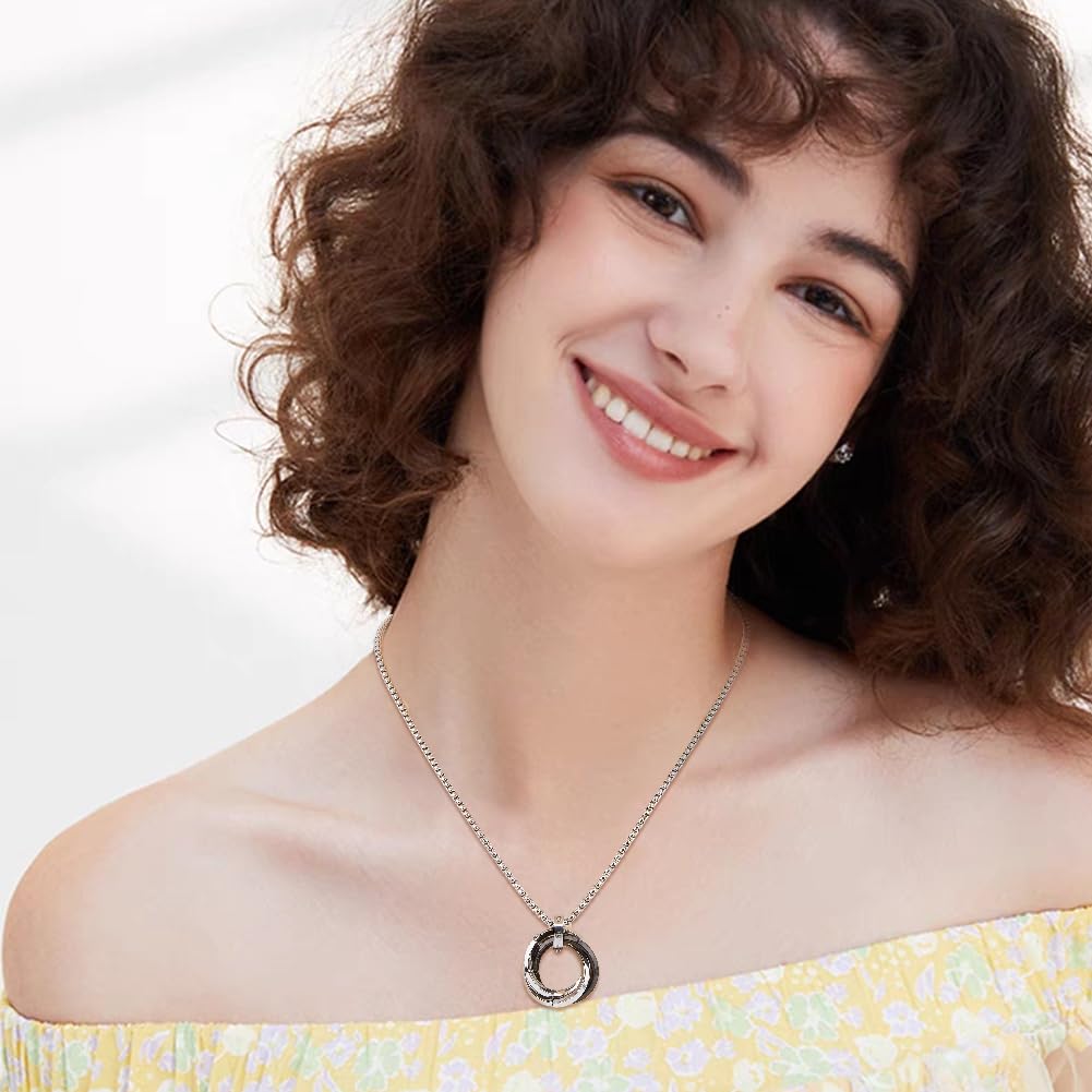 Three ring interlocking pendant necklace set with small rhinestones made of titanium steel colorfast simple and exquisite suitable for both men and women