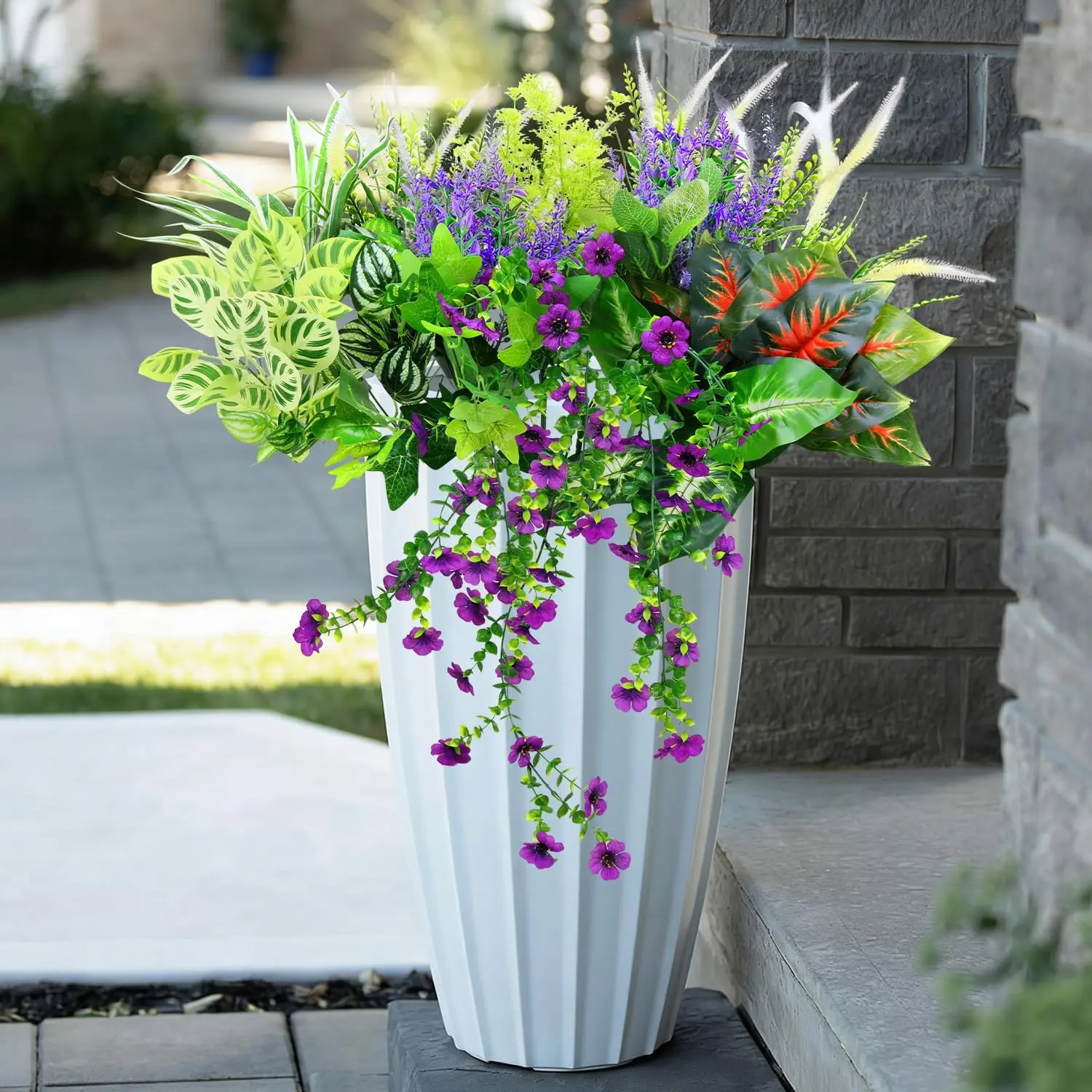 14-Pack UV-Resistant Outdoor Artificial Flower Plants, Faux Greenery Bushes & Plastic Vines, Home Decor Accessory for Decoration, Ornaments with Botanical Aesthetic & Mixed Greens for Indoor Garden Porch