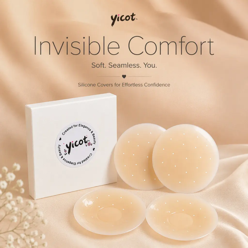 Yicot 2 Pairs Reusable Breathable Silicone Nipple Covers, Perforated Ventilated Invisible Nipple Pasties, Skin Safe Non Slip Adhesive Breast Petals for Dresses, Tops, Swimwear and Daily Wear