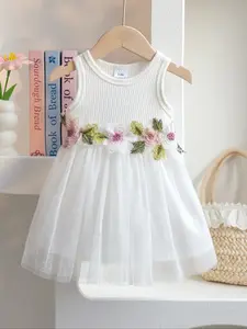Baby Girl Floral Mesh Dress, Cute Ruffle Design, Comfortable & Stylish, Perfect for Daily Wear, Adorable Baby