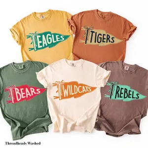 Comfort Colors Personalize University Pennant Bow Mascot T-Shirt, Custom Name Gifts For Back To School, Team Mascot Shirt, School Logo Tee Top Womenswear Gift for Her