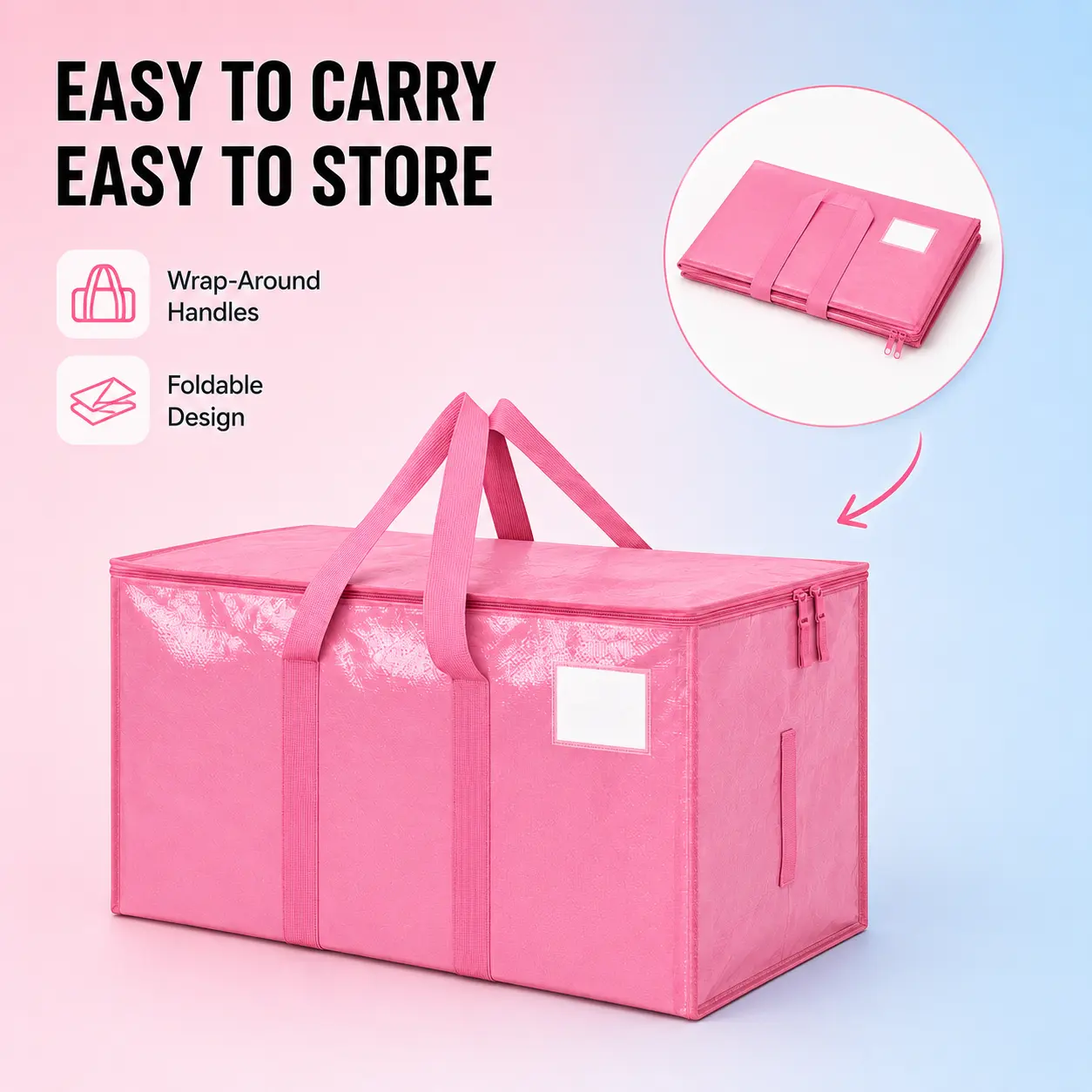 Large Storage Bags (6 Pack) - Heavy Duty Household Fabric Organizer Totes, 24-gal, 200lbs Capacity, Water Resistant Woven PP/PE, Strong Zipper, Tag Pocket, Space-Saving, Modern Daily Use, College Dorm Move-In Ready, Handled (Clear&Pink, Blue&Black), Home,