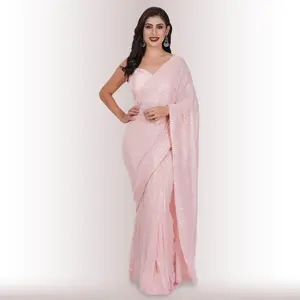 Ready Made Sequin Saree - Blush