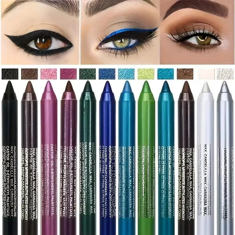 12 Colour Eyeliner Water Sweat Resistant High Shine Pearl Smoky Punk Goth Eyeliner Back To School (Free Sharpener) Lipliner Makeup Cosmetic