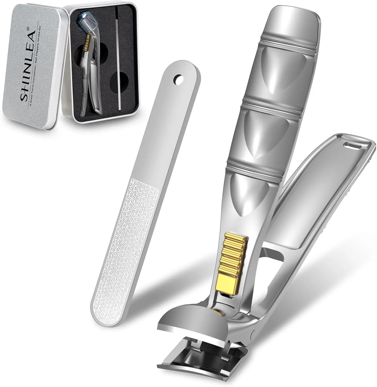Nail Clippers for Seniors Thick Toenails, Professional Fingernail Toenail Clippers with Catcher, Sharp Wide Opening and Long Handle Nail Cutter Set for Men Women, Silver