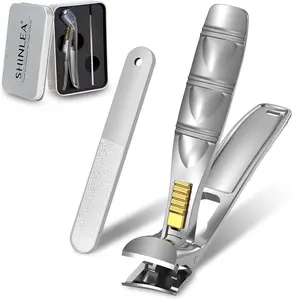 Nail Clippers for Seniors Thick Toenails, Professional Fingernail Toenail Clippers with Catcher, Sharp Wide Opening and Long Handle Nail Cutter Set for Men Women, Silver