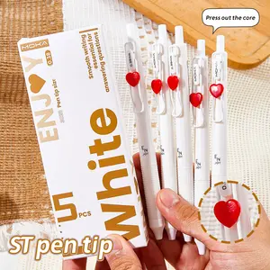 5-Piece Heart-Shaped Retractable Gel Pens Set, 0.38mm Tip, Smooth Writing, Durable Plastic Material, Ideal for School & Office Use, Valentine Gift, Set With Pen