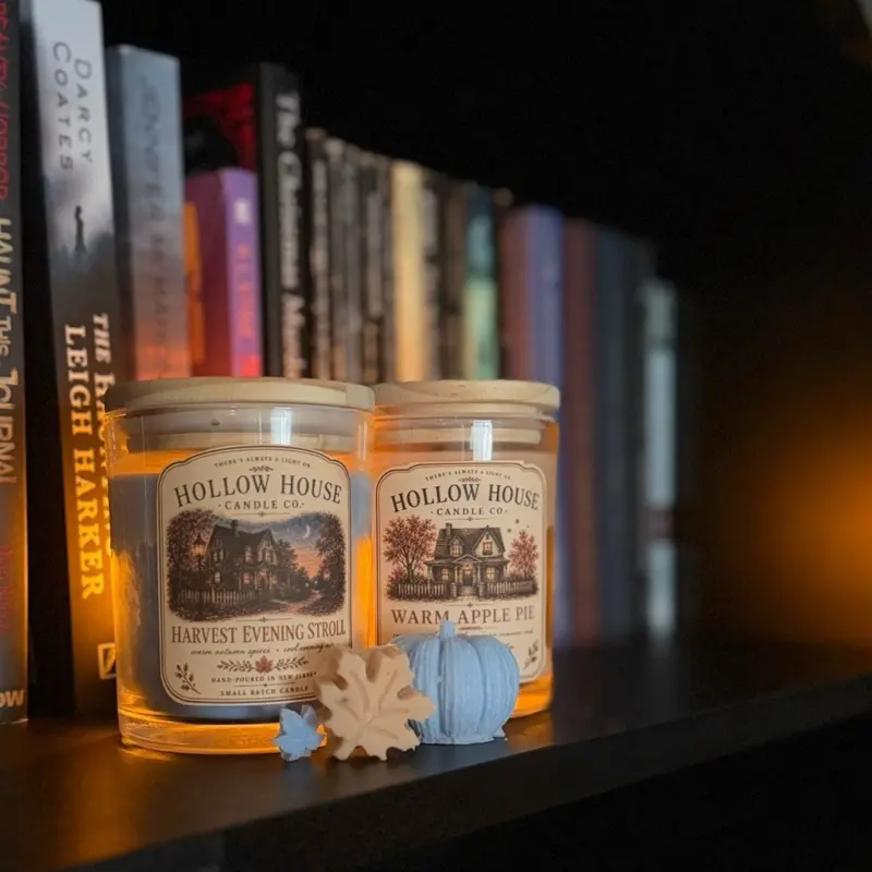 Hollow House Duo — two 6 o.z Candles (Warm Apple Pie & Harvest Evening Stroll)