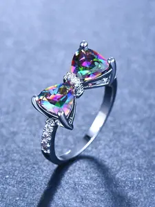 Fashion High-End Elegant Colorful Diamond Bow Ring, Unique Rings, Stylish Jewelry Accessory, Perfect Gift for Women, Unique Design Butterfly Knot, Jewelry Gifts
