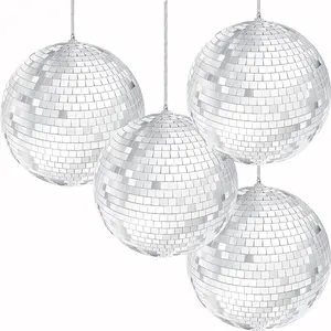 Mirror Disco Ball 4" Inch 4-Pack,   Ball with Attached String for Ring, Reflects Light, Fun Party  Bands Decorations, Party Favor (4-Pack)