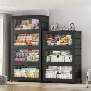 5-Pack 22in ABS 5-Tier Stackable Storage Bins with Wheels - Extra-Large Collapsible Closet Organizer Drawer Boxes for Home Kitchen Organization, Space-Saving Plastic Cabinet Containers