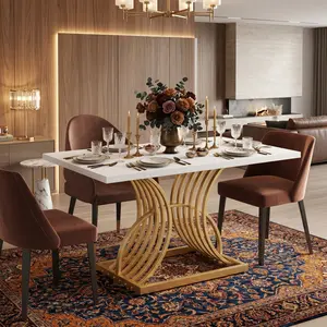 47" White Dining Table for 4 People, Modern Kitchen Breakfast Dinette Table with Gold Legs, Elegant Home Dining Furniture for Dining Room, Kitchen, Apartment & Restauran