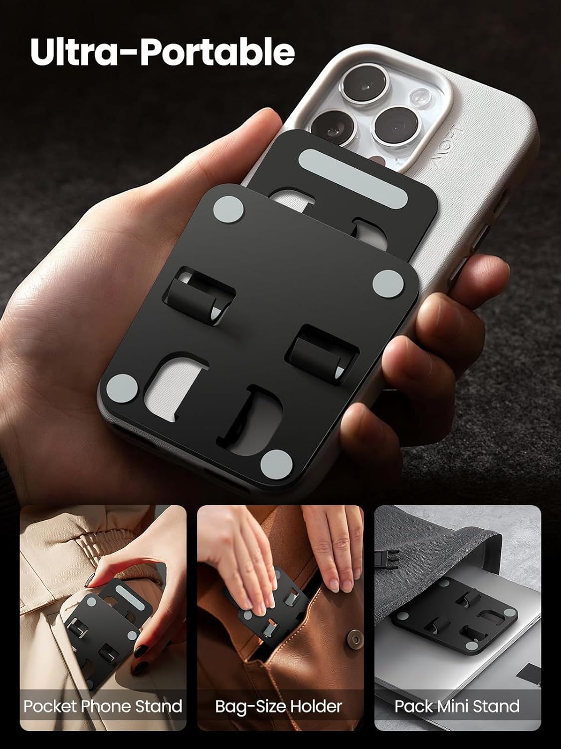 Phone Stand for Desk, Dual Folding Cell Phone Holder, Fully Adjustable Portable Mobile Phone Holder for iPhone 17 16 15 14 13 12 11 Pro Max Plus Air, Galaxy S25 S24, All Phones