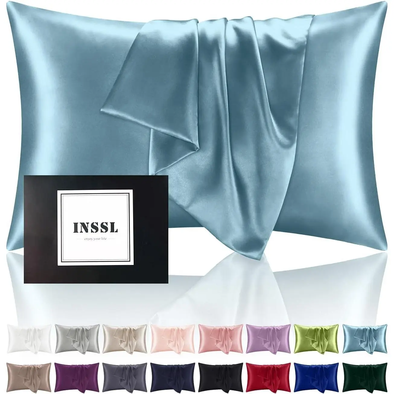 Women's Solid Mulberry Silk Pillowcase - Blue and Gray Standard Size, Smooth Texture, Cozy Aesthetic, Breathable, Hand Wash Only, Ideal for Breathable Soft Bedding Sheet Pairing, Beneficial for Hair and Skin