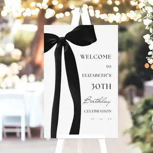 Birthday Welcome Sign, Bow Welcome Poster Template, Editable Black Bow Welcome Sign, Ribbon Welcome Board 30th Birthday 40th DIY