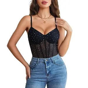 Avidlove Bodysuits for Women Sheer Thong Body Suit Mesh One Piece Sparkle Leotard Shirt Going Out Tops Concert Outfits S-XXL Elegant Elegant Lingerie Jacket