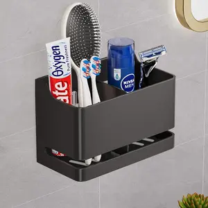 Metal Electric Toothbrush Holder, Wall Mounted Dual Slot Design, No Drilling Installation, Adhesive Bracket with Drain Hole Organizer