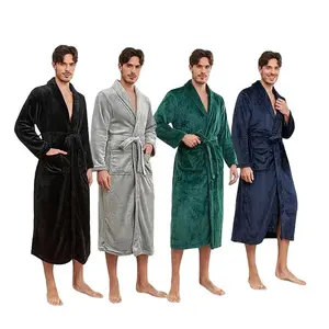 Price Winter 5 Star Hotel Plush Hooded Fleece Long Bathrobes Pyjamas Men Sleepwear Stripe Bath Robe