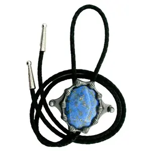 Denim Lapis 40x30 Cabochon Gemstone Pewter Color Bolo Tie Cord Tip EPBT386/32125