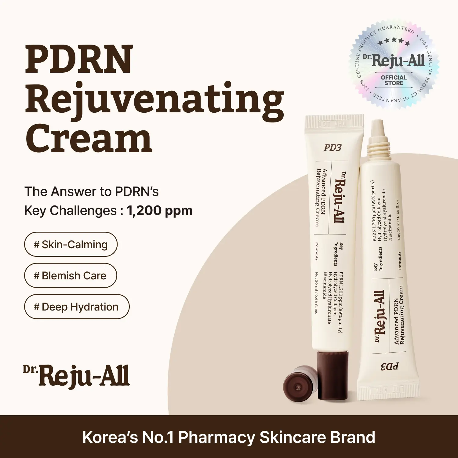 [Official] Dr.Reju-All Advanced PDRN Rejuvenating Cream – Salmon DNA PDRN & Korean Pharmacy Distributed Face Moisturizer – Optimal 99% Pure 1,200 ppm Concentration