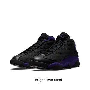 Black and Purple High-Top Retro Basketball Shoes with Suede and Reflective Mesh Upper, Black Midsole