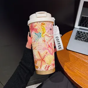 Abstract Ocean Starfish Coffee Cup, Portable Dual Drink Insulated Tumbler, Heat/cool Keeper, Stylish, Office, Travel, Sports Essential