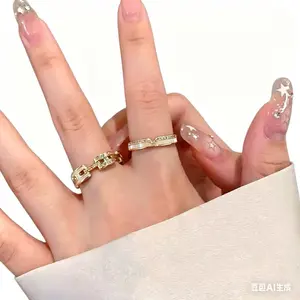 Women’s Light Luxury Shell Letter Stackable Ring | Elegant High-End Fashion Statement Band | Delicate Versatile Finger Accessory Retro Goku Black Adjustable cover Gold Plated Minimalist Stacking