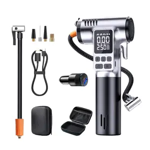 5-in-1 Portable Car Air Compressor with Safety Hammer and Seat Belt Cutter, Electric Tire Inflator with Emergency Flashlight, High-Pressure Pump with Hidden Hose Design for Vehicles and Tires