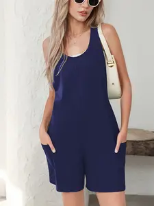 2026 Summer New Sexy Loose Casual Pants Backless European Style Women's Outdoor Sleeveless Jumpsuit, Fashionable and Comfortable